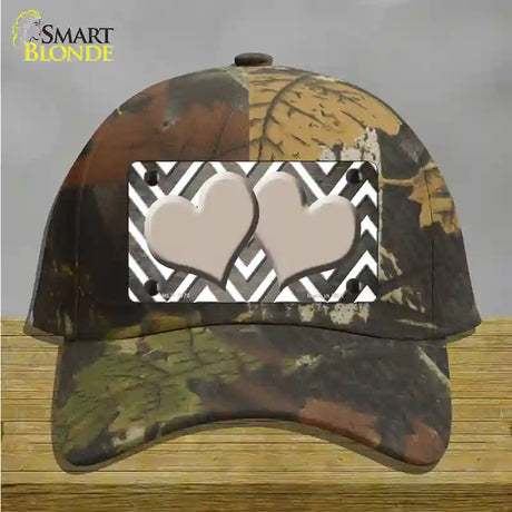 Tan White Hearts Chevron Oil Rubbed Novelty License Plate Hat Cotton / Camoflauge