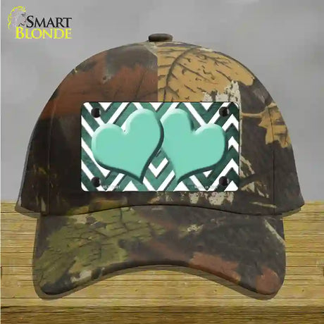 Mint White Hearts Chevron Oil Rubbed Novelty License Plate Hat Cotton / Camoflauge