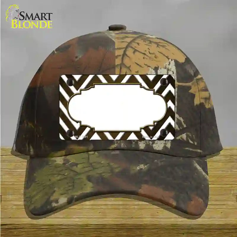 Brown White Chevron Scallop Oil Rubbed Novelty License Plate Hat Cotton / Camoflauge