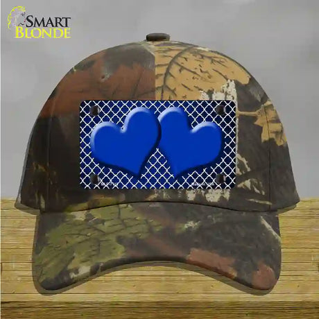 Blue White Quatrefoil Hearts Oil Rubbed Novelty License Plate Hat Cotton / Camoflauge