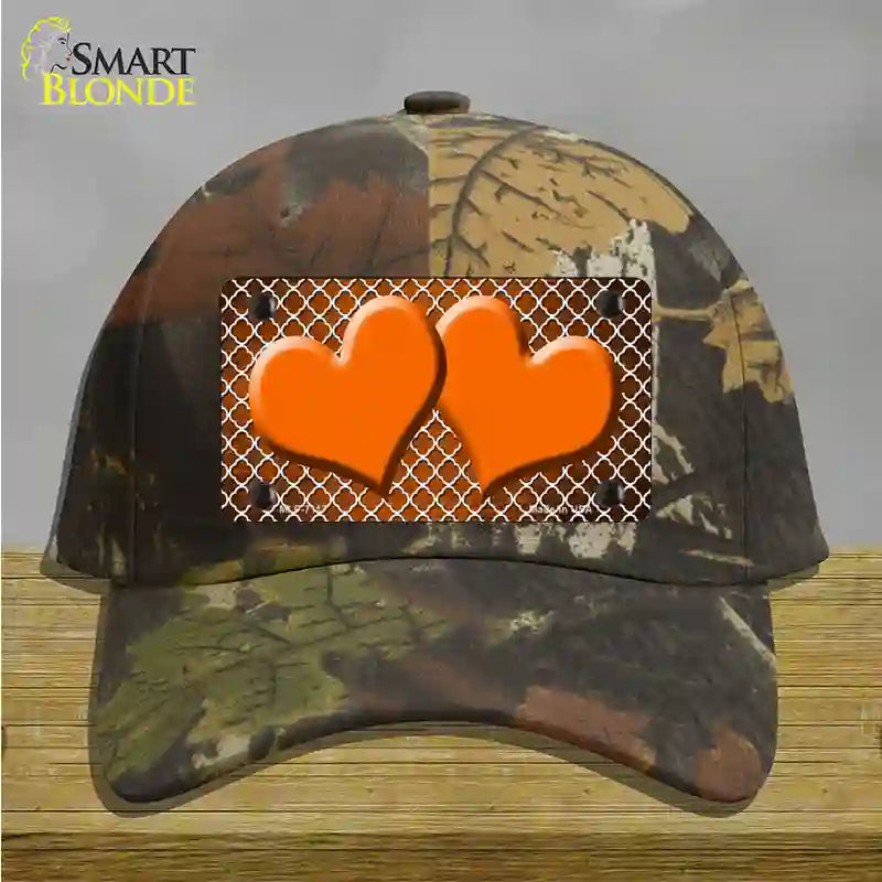 Orange White Quatrefoil Hearts Oil Rubbed Novelty License Plate Hat Cotton / Camoflauge