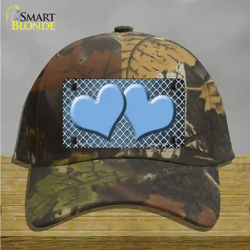 Light Blue White Quatrefoil Hearts Oil Rubbed Novelty License Plate Hat Cotton / Camoflauge