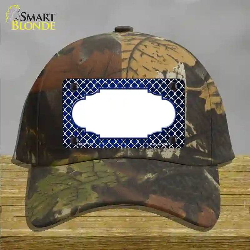 Blue White Quatrefoil Scallop Oil Rubbed Novelty License Plate Hat Cotton / Camoflauge