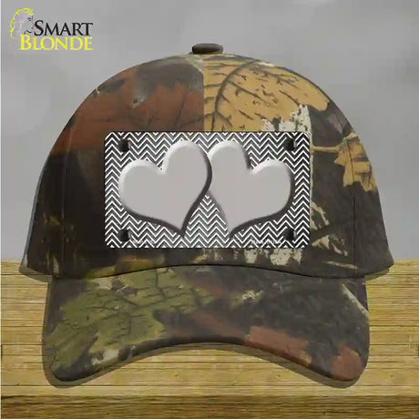 Gray White Small Chevron Hearts Oil Rubbed Novelty License Plate Hat Cotton / Camoflauge