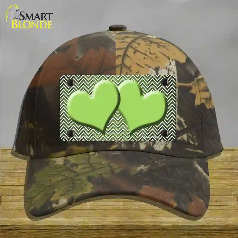 Lime Green White Small Chevron Hearts Oil Rubbed Novelty License Plate Hat Cotton / Camoflauge