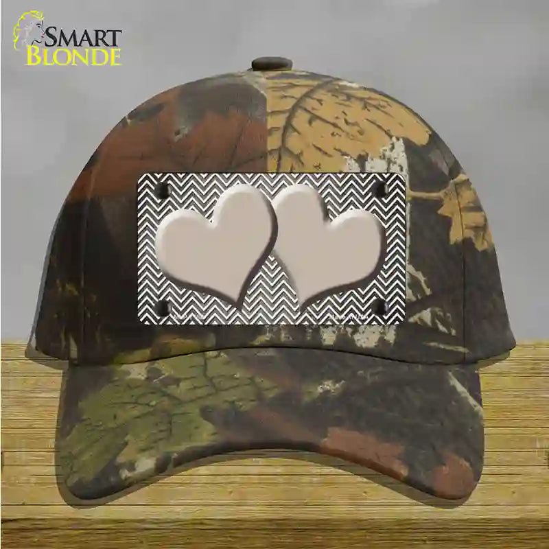 Tan White Small Chevron Hearts Oil Rubbed Novelty License Plate Hat Cotton / Camoflauge