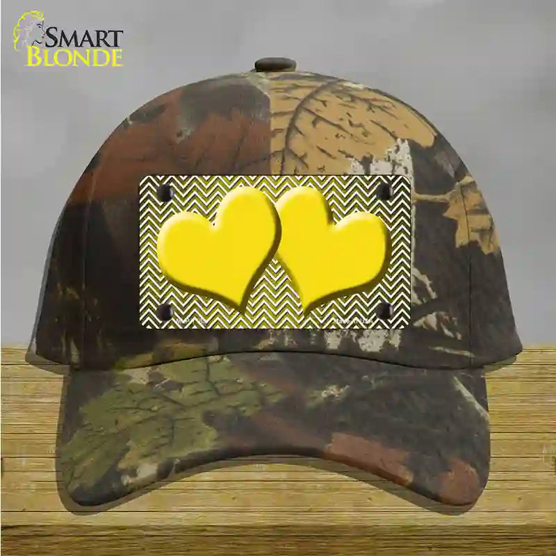 Yellow White Small Chevron Hearts Oil Rubbed Novelty License Plate Hat Cotton / Camoflauge