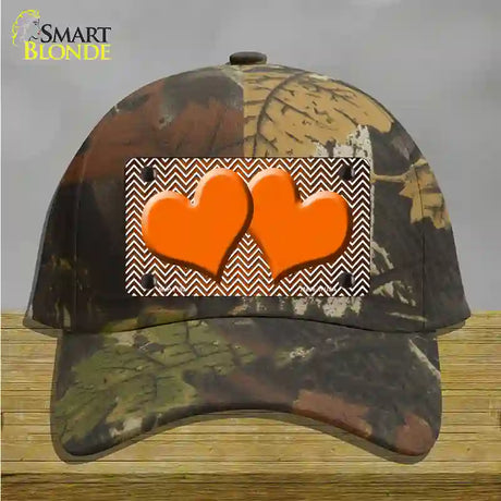 Orange White Small Chevron Hearts Oil Rubbed Novelty License Plate Hat Cotton / Camoflauge