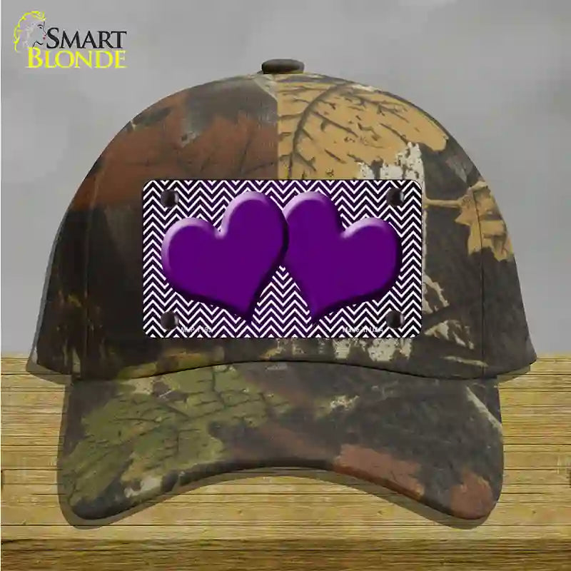 Purple White Small Chevron Hearts Oil Rubbed Novelty License Plate Hat Cotton / Camoflauge