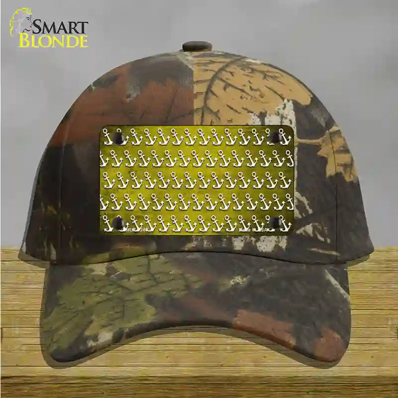 Yellow White Anchor Oil Rubbed Novelty License Plate Hat Cotton / Camoflauge