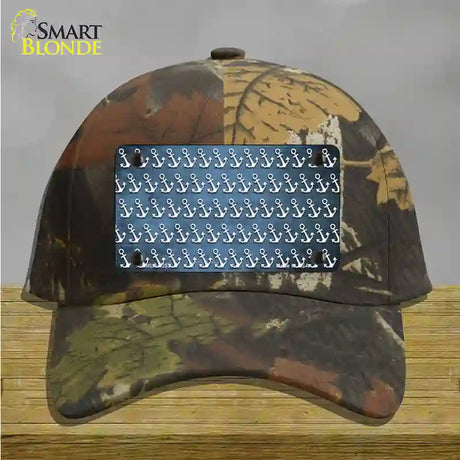 Light Blue White Anchor Oil Rubbed Novelty License Plate Hat Cotton / Camoflauge