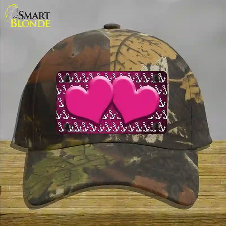 Pink White Anchor Hearts Oil Rubbed Novelty License Plate Hat Cotton / Camoflauge