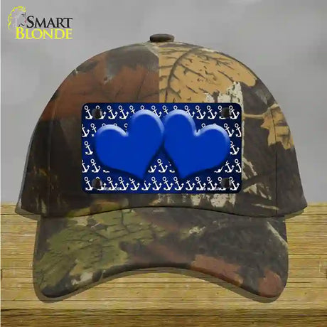 Blue White Anchor Hearts Oil Rubbed Novelty License Plate Hat Cotton / Camoflauge