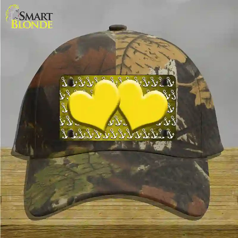 Yellow White Anchor Hearts Oil Rubbed Novelty License Plate Hat Cotton / Camoflauge