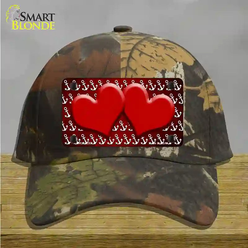 Red White Anchor Hearts Oil Rubbed Novelty License Plate Hat Cotton / Camoflauge