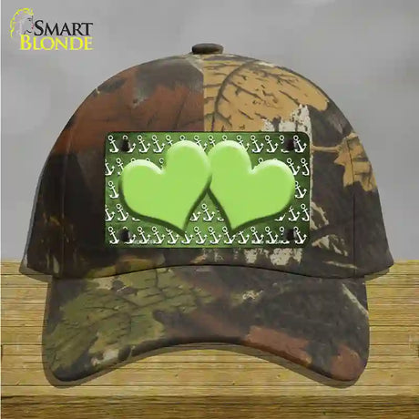 Lime Green White Anchor Hearts Oil Rubbed Novelty License Plate Hat Cotton / Camoflauge