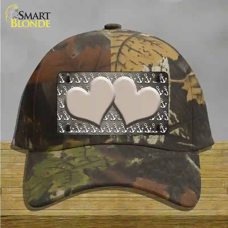 Tan White Anchor Hearts Oil Rubbed Novelty License Plate Hat Cotton / Camoflauge