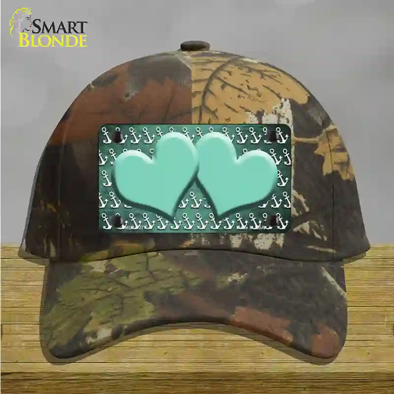 Mint White Anchor Hearts Oil Rubbed Novelty License Plate Hat Cotton / Camoflauge