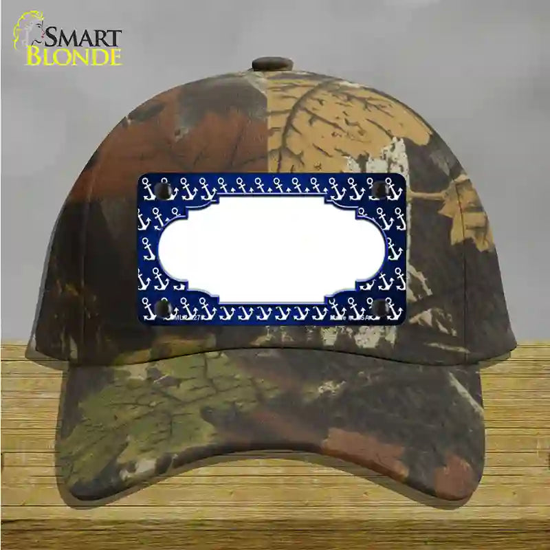 Blue White Anchor Scallop Oil Rubbed Novelty License Plate Hat Cotton / Camoflauge