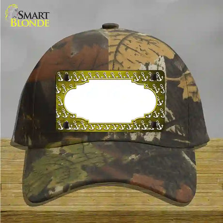 Yellow White Anchor Scallop Oil Rubbed Novelty License Plate Hat Cotton / Camoflauge