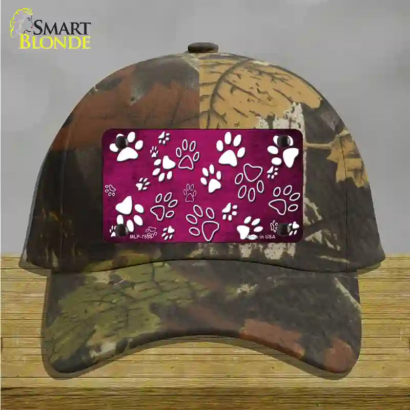 Pink White Paw Oil Rubbed Novelty License Plate Hat Cotton / Camoflauge