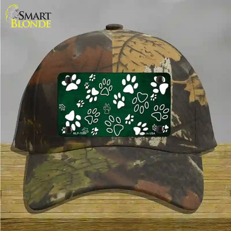 Green White Paw Oil Rubbed Novelty License Plate Hat Cotton / Camoflauge