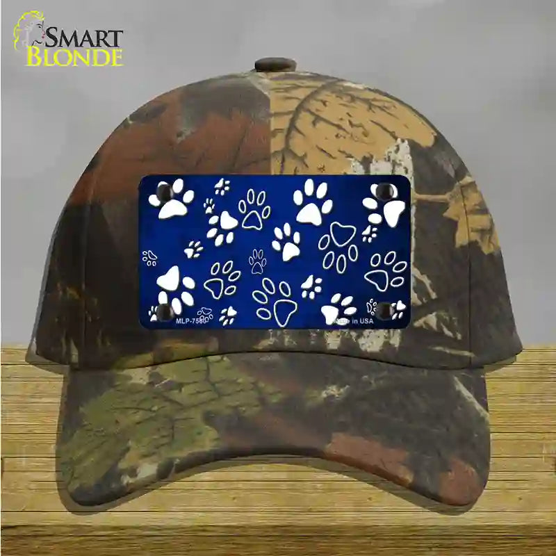 Blue White Paw Oil Rubbed Novelty License Plate Hat Cotton / Camoflauge