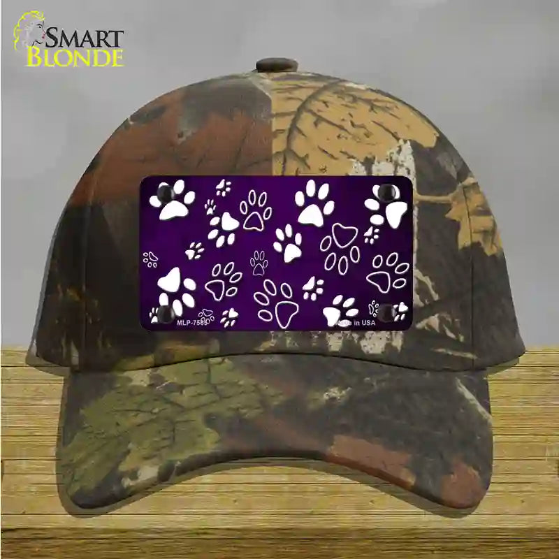 Purple White Paw Oil Rubbed Novelty License Plate Hat Cotton / Camoflauge