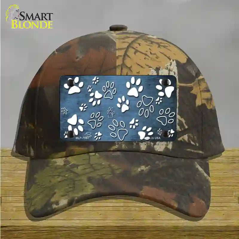 Light Blue White Paw Oil Rubbed Novelty License Plate Hat Cotton / Camoflauge