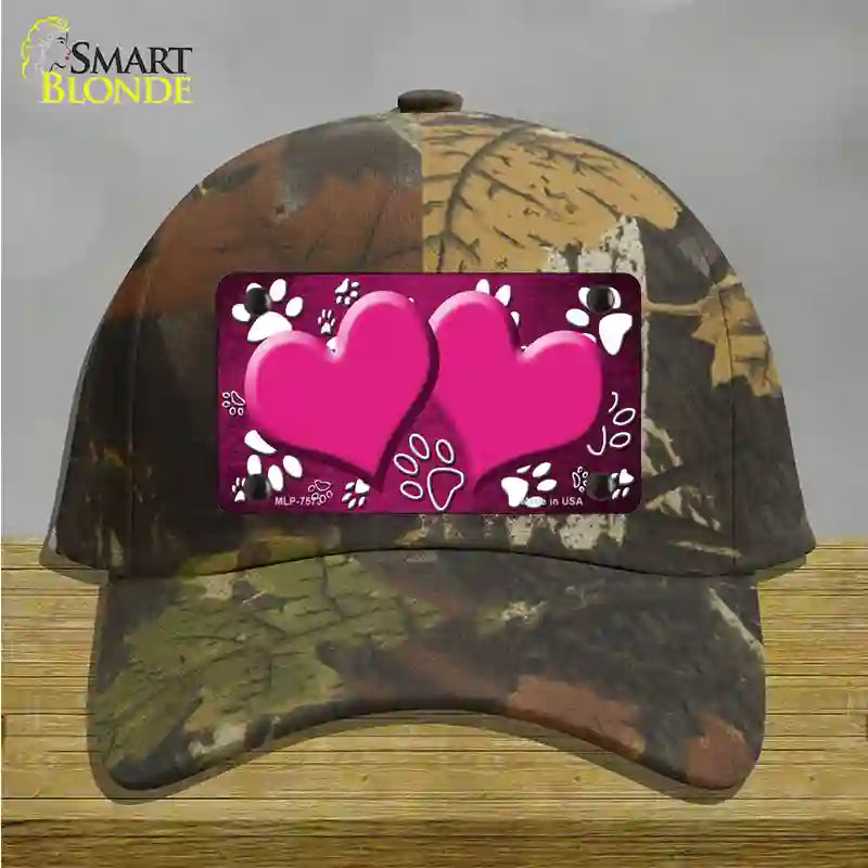 Paw Heart Pink White Novelty License Plate Hat Cotton / Camoflauge