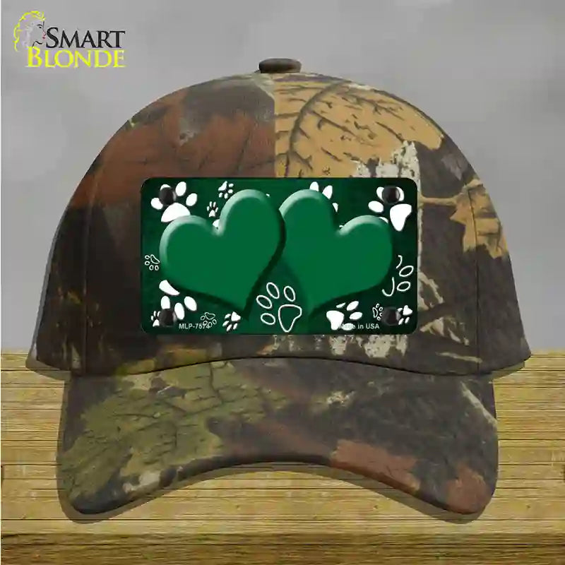 Paw Heart Green White Novelty License Plate Hat Cotton / Camoflauge