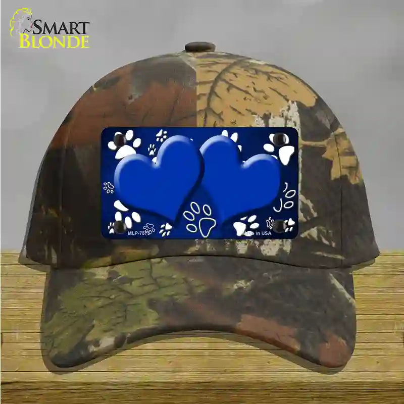 Paw Heart Blue White Novelty License Plate Hat Cotton / Camoflauge