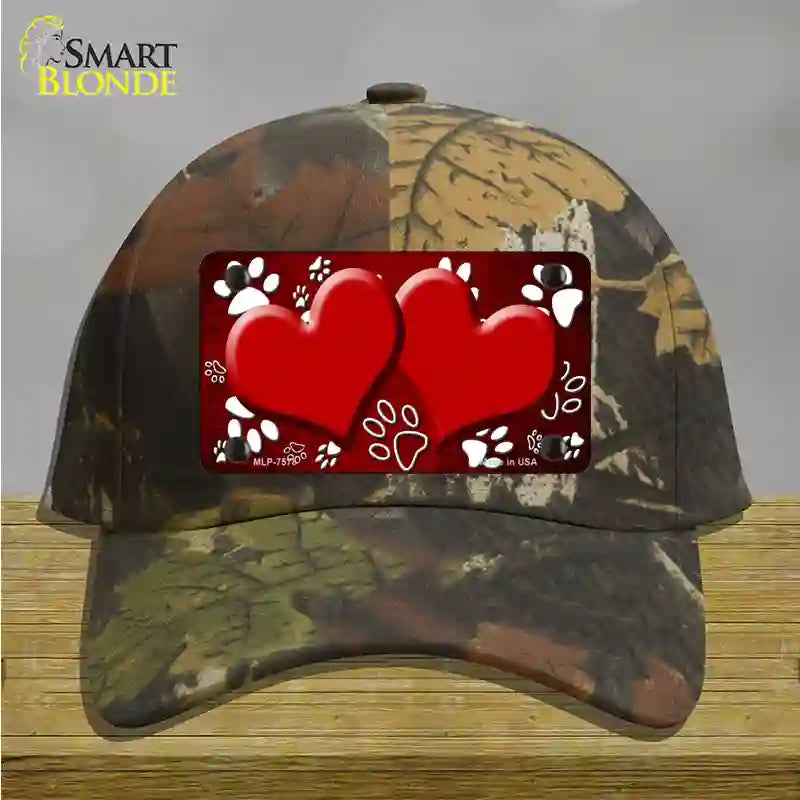 Paw Heart Red White Novelty License Plate Hat Cotton / Camoflauge