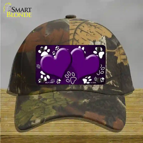 Paw Heart Purple White Novelty License Plate Hat Cotton / Camoflauge