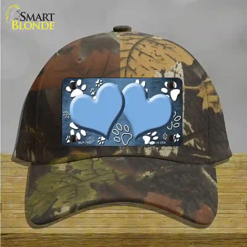 Paw Heart Light Blue White Novelty License Plate Hat Cotton / Camoflauge