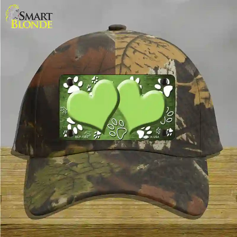 Paw Heart Lime Green White Novelty License Plate Hat Cotton / Camoflauge