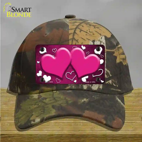 Pink White Love Hearts Oil Rubbed Novelty License Plate Hat Cotton / Camoflauge