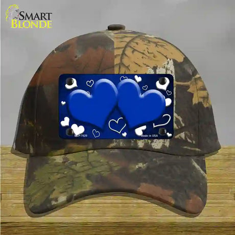 Blue White Love Hearts Oil Rubbed Novelty License Plate Hat Cotton / Camoflauge