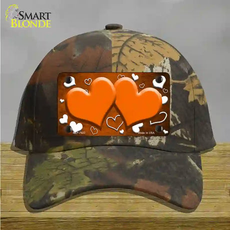 Orange White Love Hearts Oil Rubbed Novelty License Plate Hat Cotton / Camoflauge