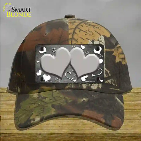 Gray White Love Hearts Oil Rubbed Novelty License Plate Hat Cotton / Camoflauge