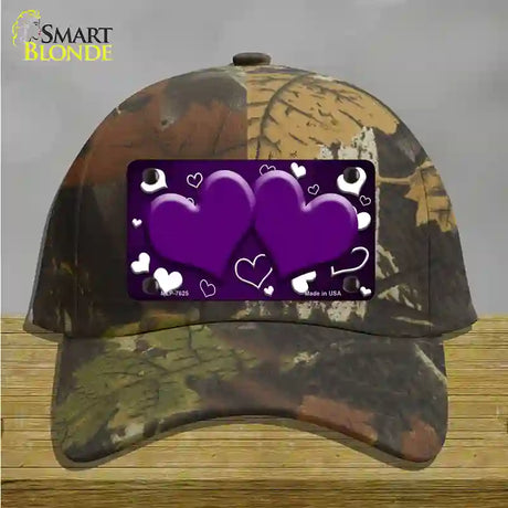 Purple White Love Hearts Oil Rubbed Novelty License Plate Hat Cotton / Camoflauge