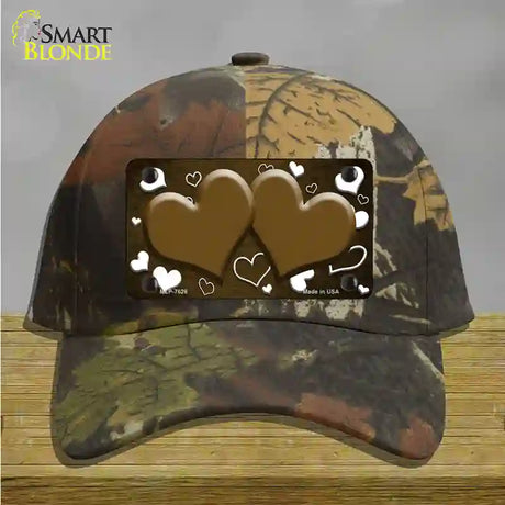 Brown White Love Hearts Oil Rubbed Novelty License Plate Hat Cotton / Camoflauge