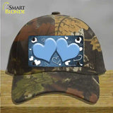 Light Blue White Love Hearts Oil Rubbed Novelty License Plate Hat Cotton / Camoflauge