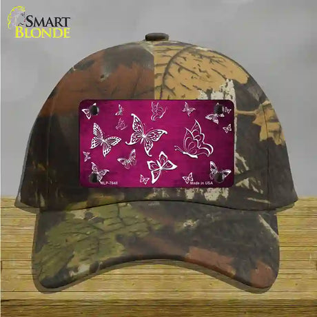 Pink White Butterfly Oil Rubbed Novelty License Plate Hat Cotton / Camoflauge