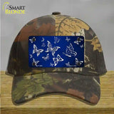 Blue White Butterfly Oil Rubbed Novelty License Plate Hat Cotton / Camoflauge