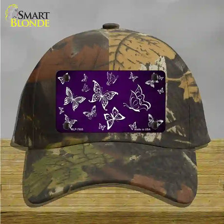 Purple White Butterfly Oil Rubbed Novelty License Plate Hat Cotton / Camoflauge