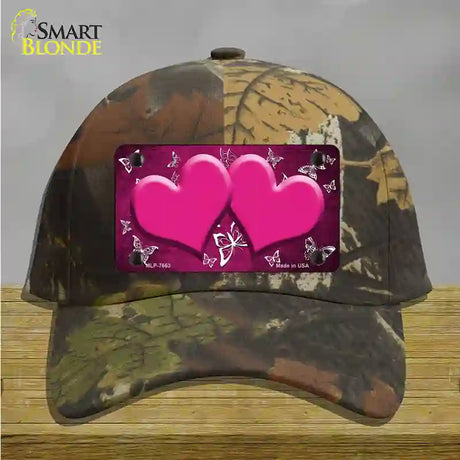 Pink White Hearts Butterfly Oil Rubbed Novelty License Plate Hat Cotton / Camoflauge