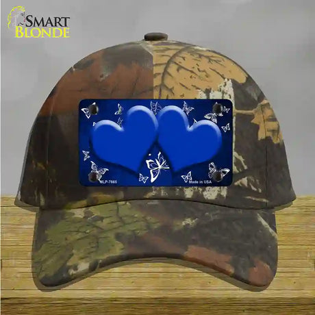 Blue White Hearts Butterfly Oil Rubbed Novelty License Plate Hat Cotton / Camoflauge