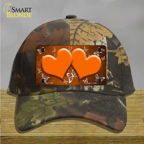 Orange White Hearts Butterfly Oil Rubbed Novelty License Plate Hat Cotton / Camoflauge