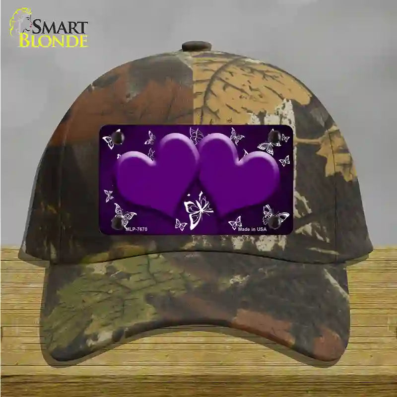 Purple White Hearts Butterfly Oil Rubbed Novelty License Plate Hat Cotton / Camoflauge